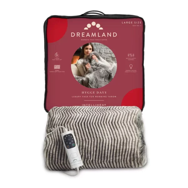 Dreamland Relaxwell Deluxe Zebra Print Faux Fur Heated Throw | Fast Heating & Energy Efficient
