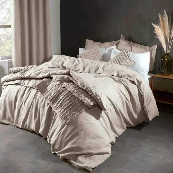 Lazy Linen 100% Washed Linen Cream Duvet Cover & Pillowcase Set - Image 2