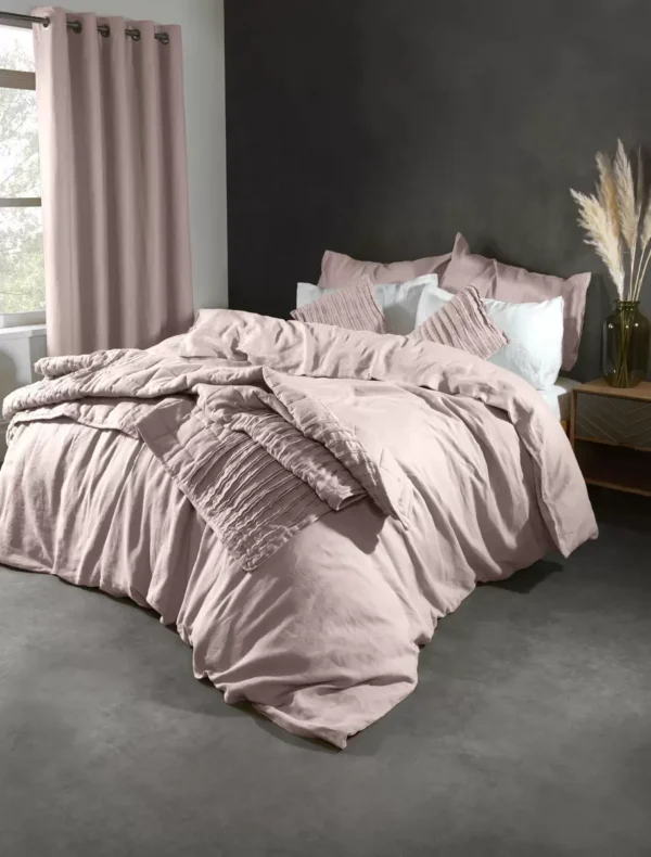 Lazy Linen 100% Washed Linen Pink Duvet Cover & Pillowcase Set - Image 2