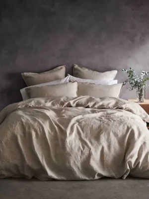 Lazy Linen 100% Washed Linen Cream Duvet Cover & Pillowcase Set