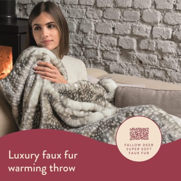 Dreamland Relaxwell Deluxe Fallow Deer Faux Fur Heated Throw | Fast Heat & Energy Efficient - Image 3