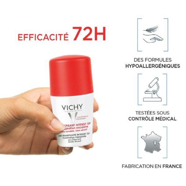 Vichy Intensive Antiperspirant 72H Roll-On | Powerful Sweat Control for Excessive Perspiration - Image 2