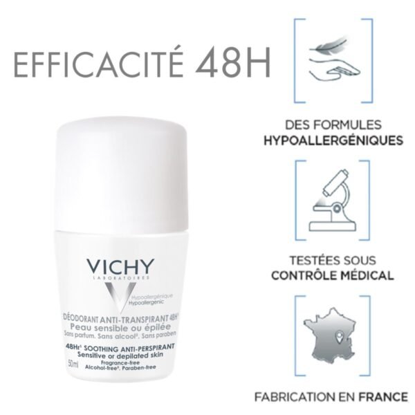 Vichy Déodorant Anti-Transpirant 48H Roll-On | Gentle Protection for Sensitive or Depilated Skin - Image 2