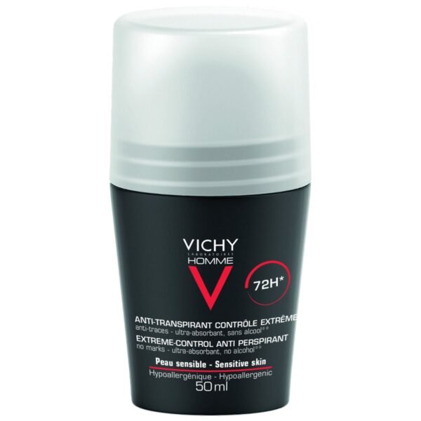Vichy Homme 72hr Extreme Anti-Perspirant Roll-On 50ml | Long-Lasting Protection for Sensitive Skin