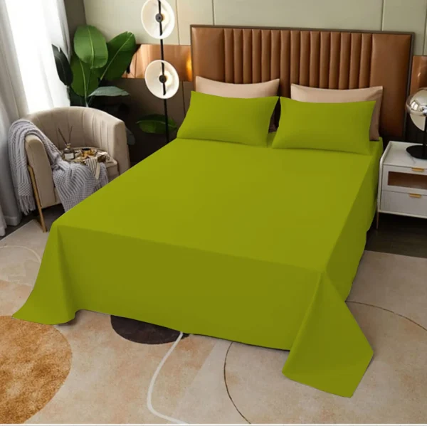 Vibrant Comfort: Colorful Flat Sheets in Skin, Green Beige, and Fuchsia - Image 2