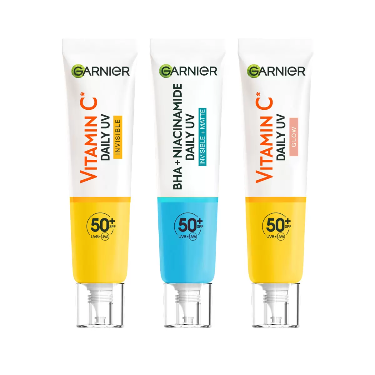 Garnier Vitamin C Daily UV Fluid SPF50+ Sheer Glow 3-Pack – Invisible Sunscreen with BHA & Niacinamide