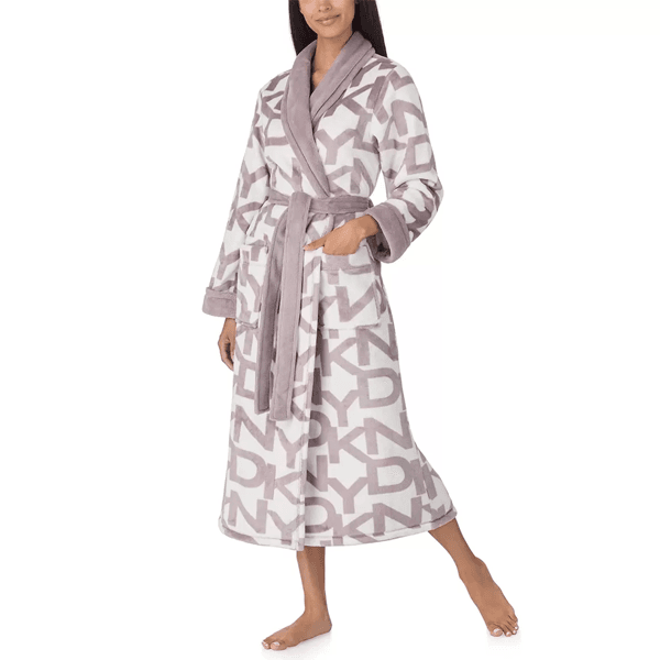 DKNY Shawl Collar Long Plush Robe in Mauve