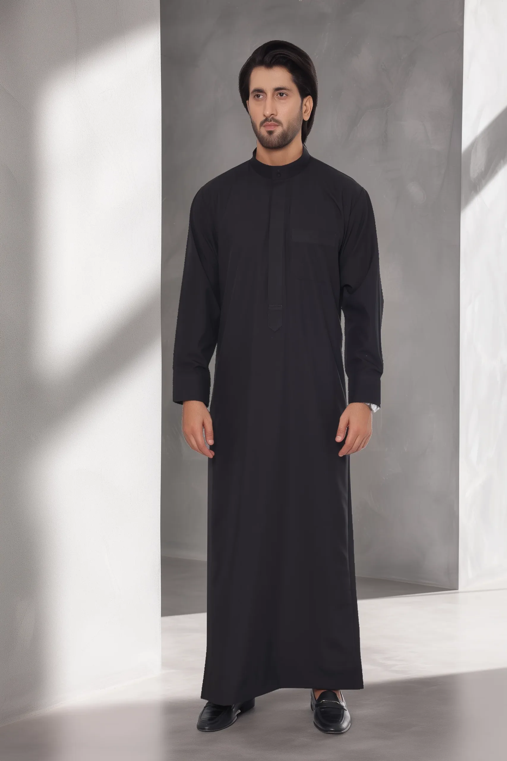 Black Saudi Thobe for Men – Traditional Islamic Jubba