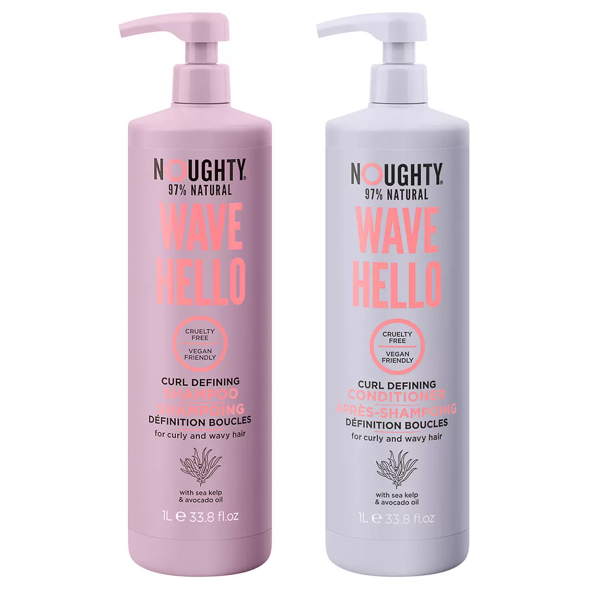Noughty Wave Hello Shampoo & Conditioner Hair Gently Curl Definition Pack 2 x 1L